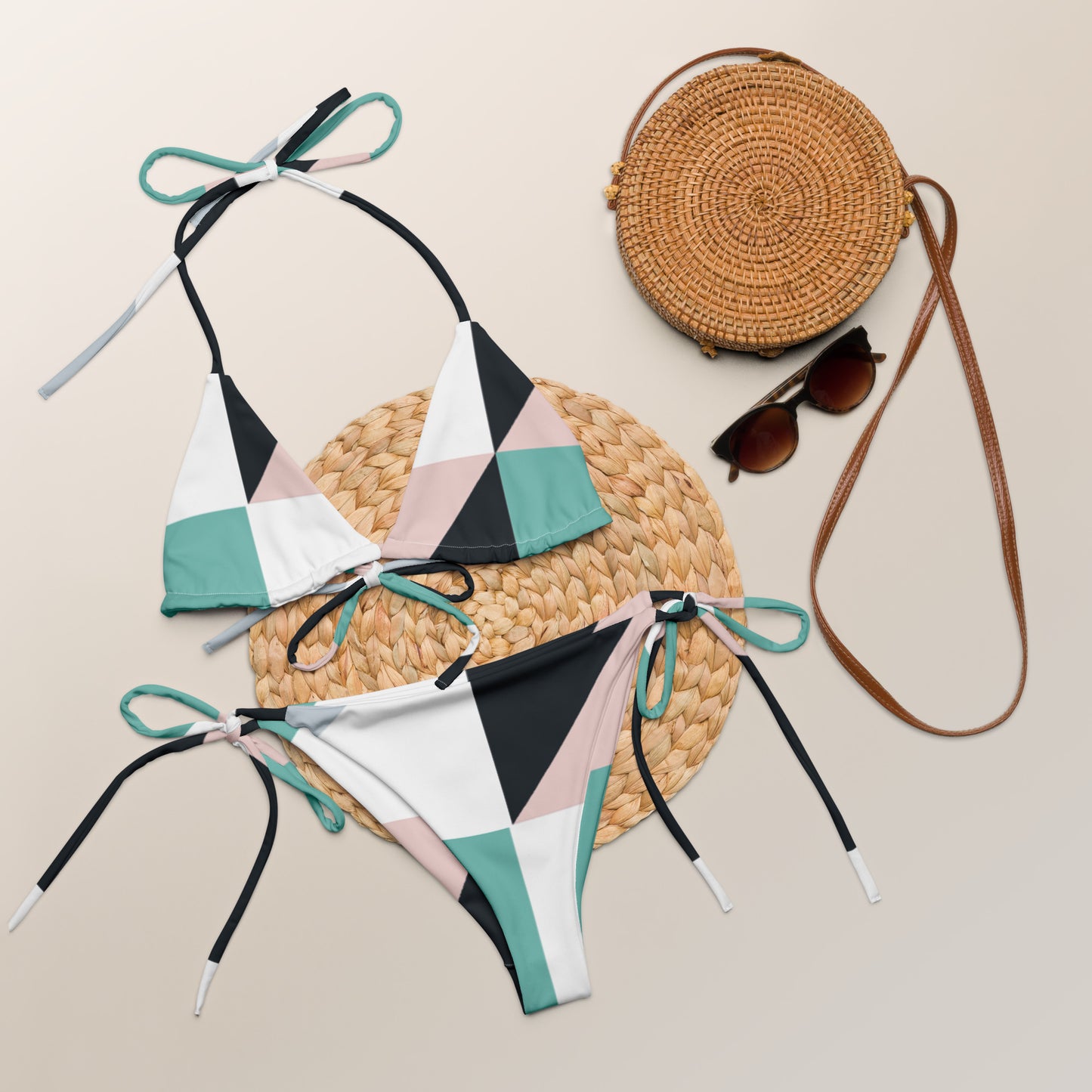 Geometric All-over print recycled string bikini