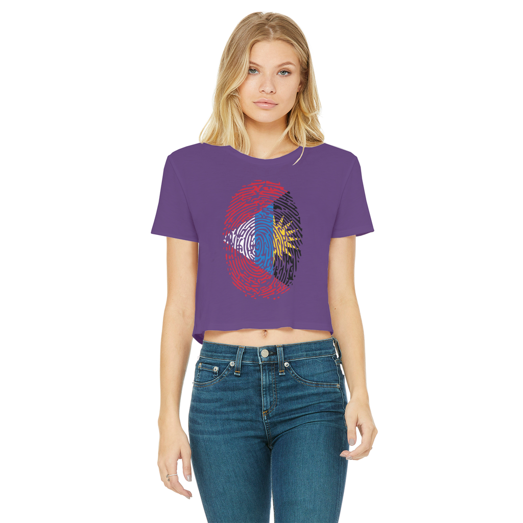 Antigua and Barbuda-Fingerprint Classic Women's Cropped Raw Edge T-Shirt