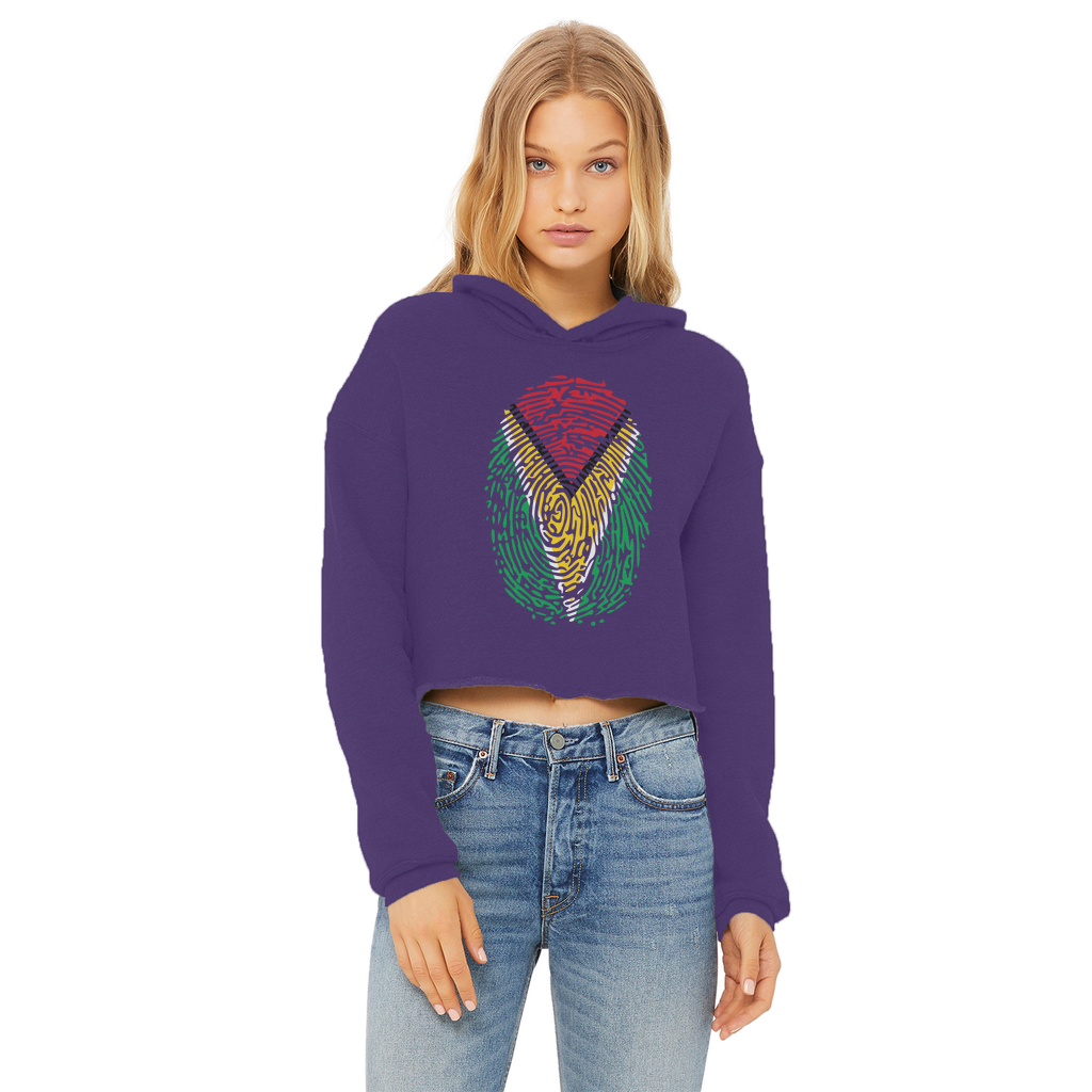 Guyana-Fingerprint Ladies Cropped Raw Edge Hoodie