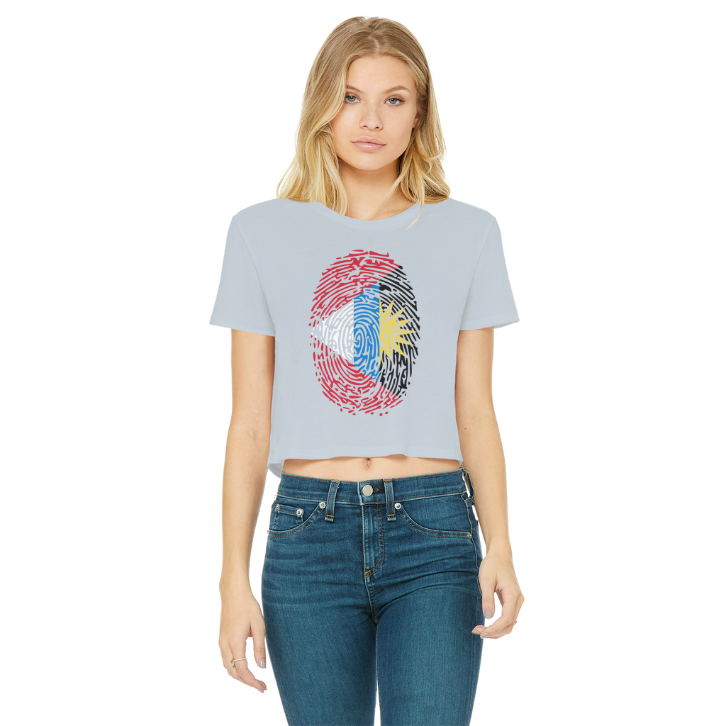 Antigua and Barbuda-Fingerprint Classic Women's Cropped Raw Edge T-Shirt