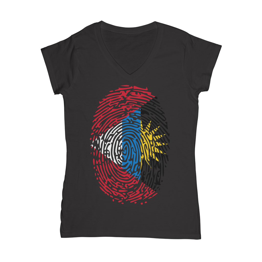 Antigua and Barbuda-Fingerprint Classic Women's V-Neck T-Shirt