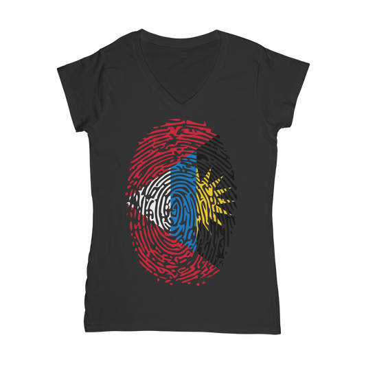 Antigua and Barbuda-Fingerprint Classic Women's V-Neck T-Shirt