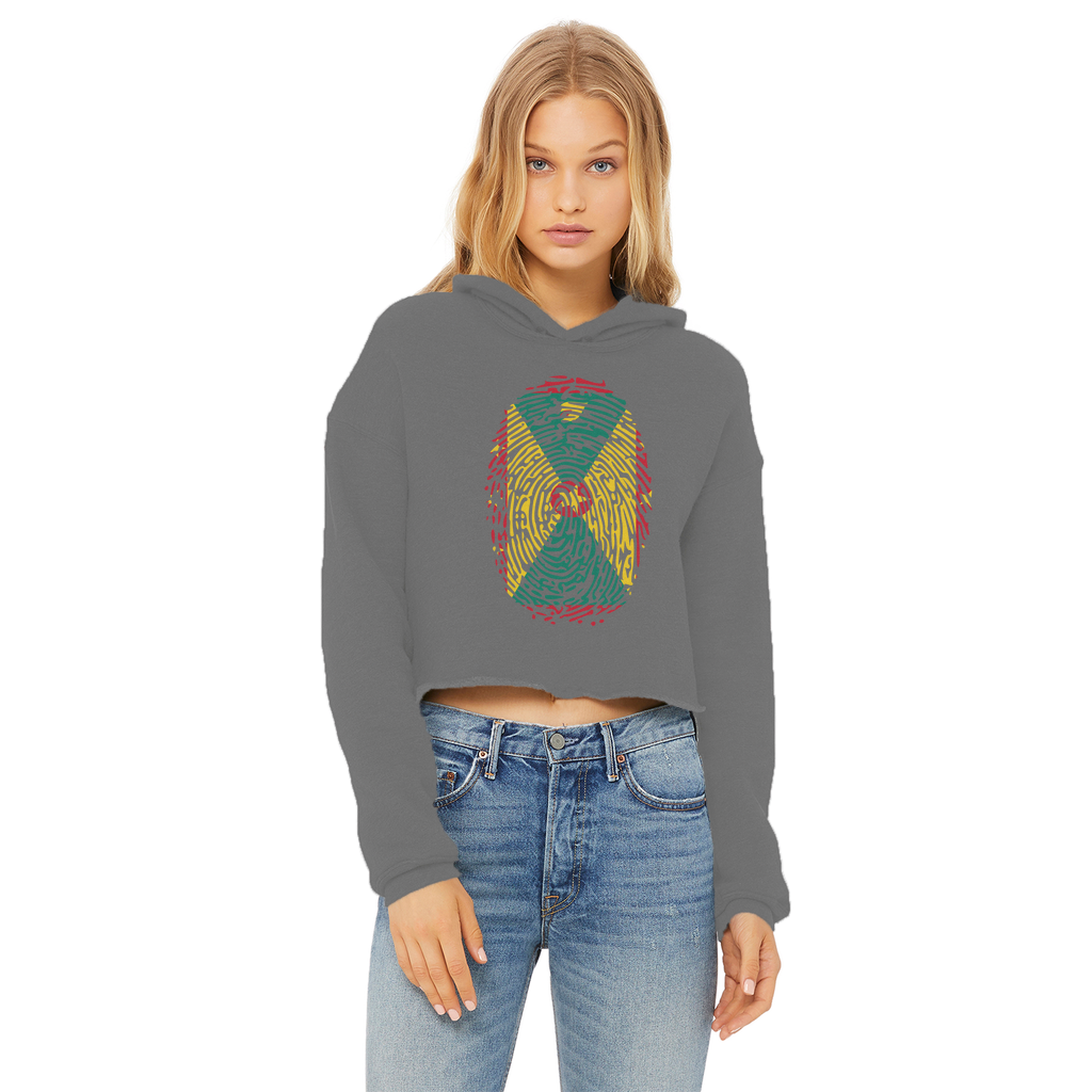 Grenada Fingerprint Ladies Cropped Raw Edge Hoodie