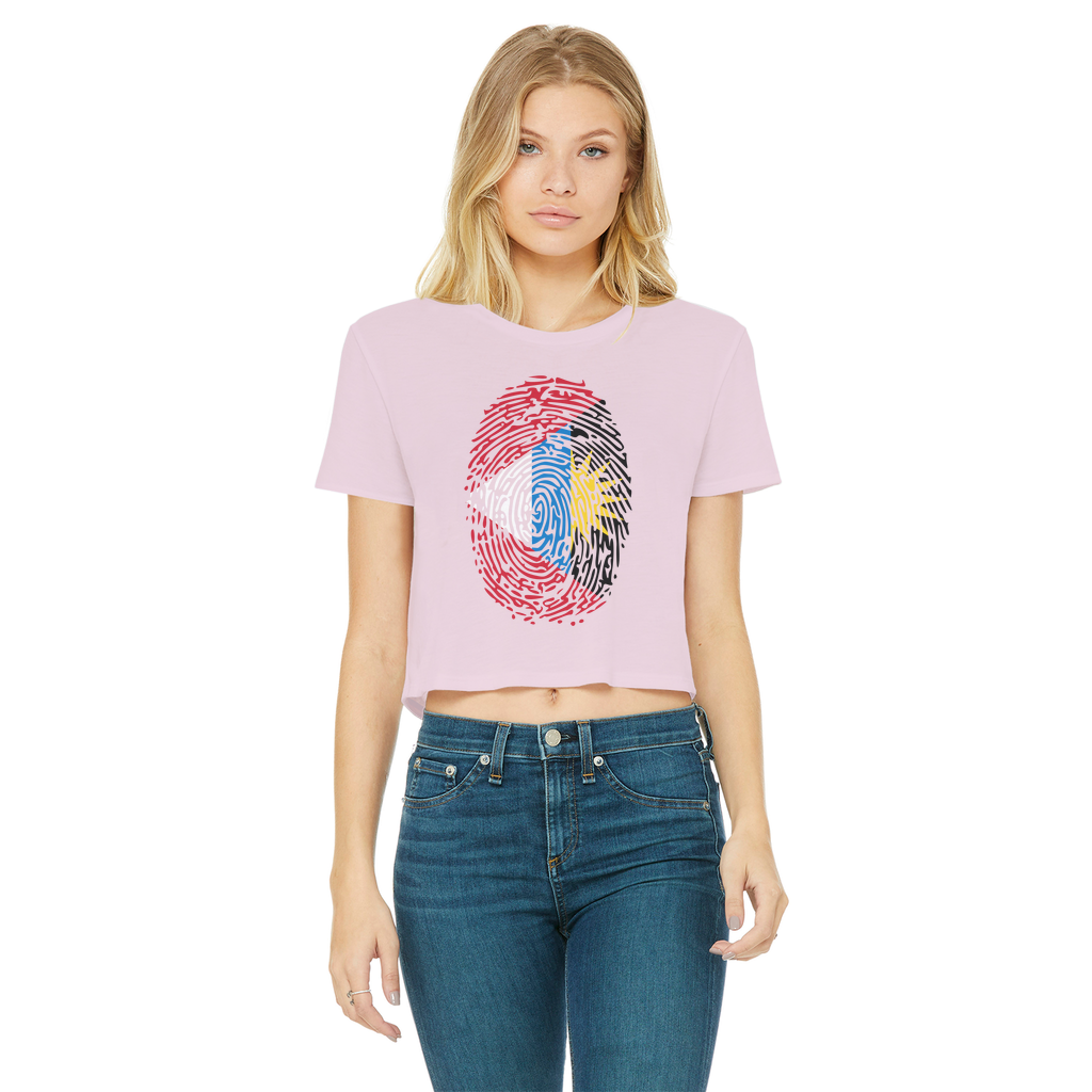 Antigua and Barbuda-Fingerprint Classic Women's Cropped Raw Edge T-Shirt