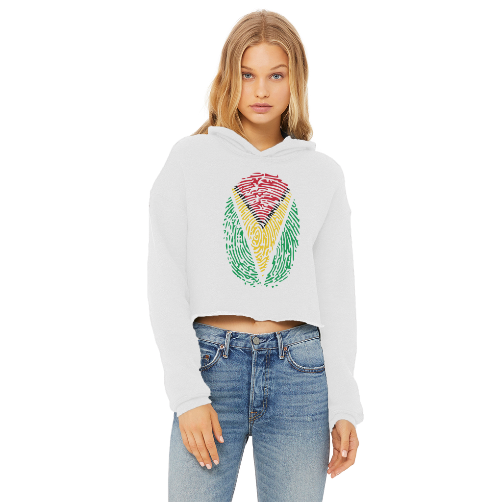 Guyana-Fingerprint Ladies Cropped Raw Edge Hoodie