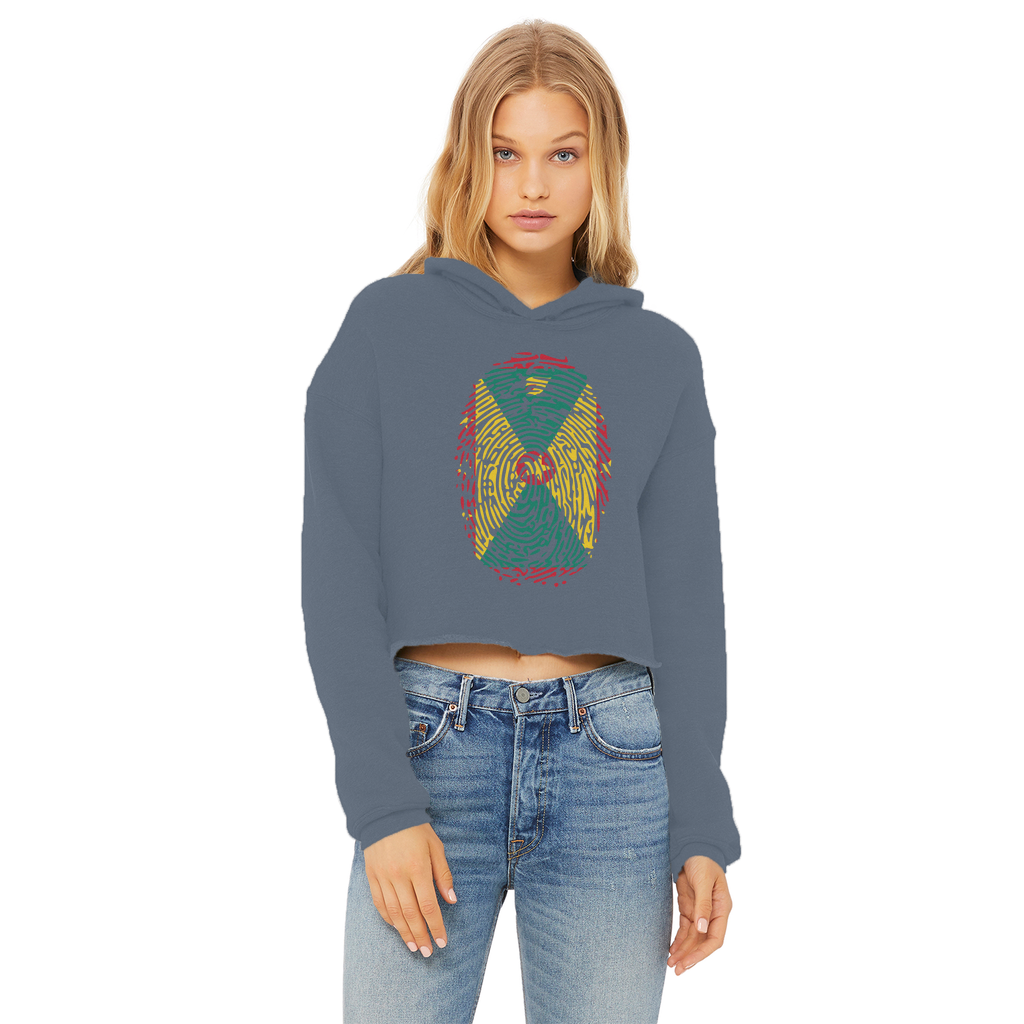 Grenada Fingerprint Ladies Cropped Raw Edge Hoodie