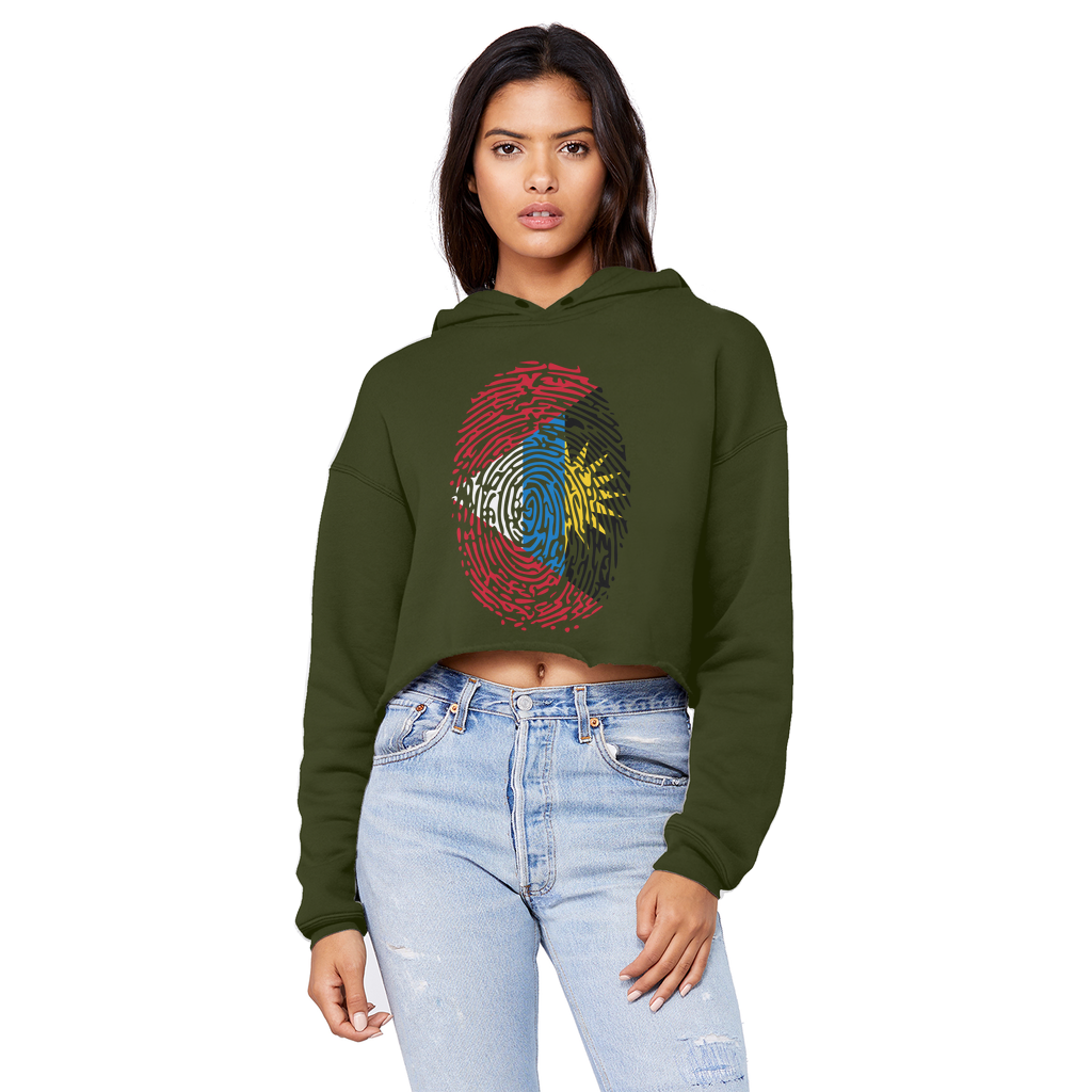 Antigua and Barbuda-Fingerprint Cropped Raw Edge Boyfriend Hoodie