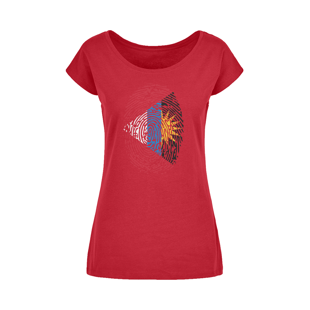 Antigua and Barbuda-Fingerprint Wide Neck Womens T-Shirt XS-5XL