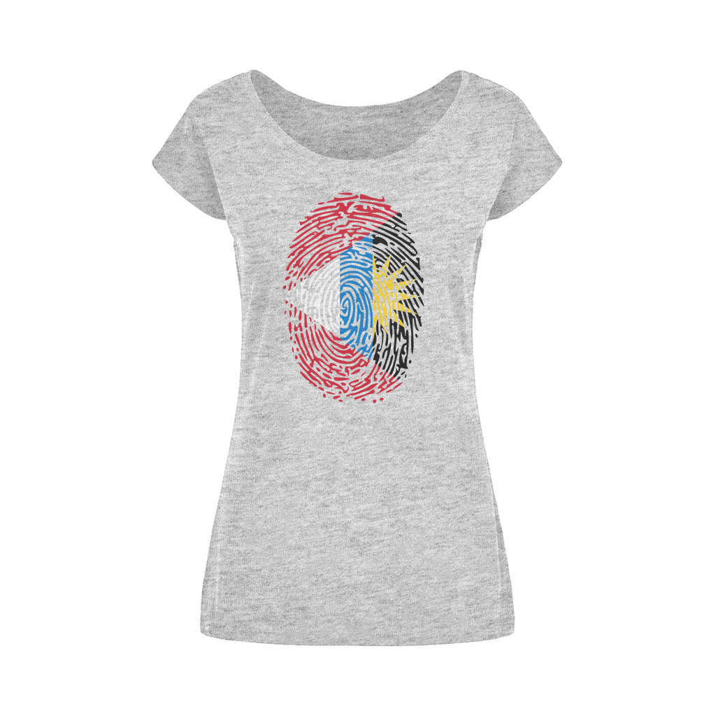 Antigua and Barbuda-Fingerprint Wide Neck Womens T-Shirt XS-5XL