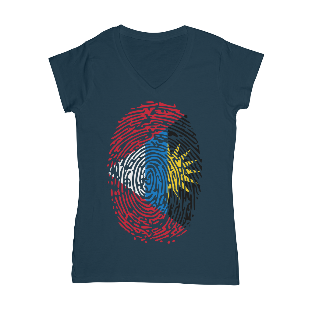 Antigua and Barbuda-Fingerprint Classic Women's V-Neck T-Shirt