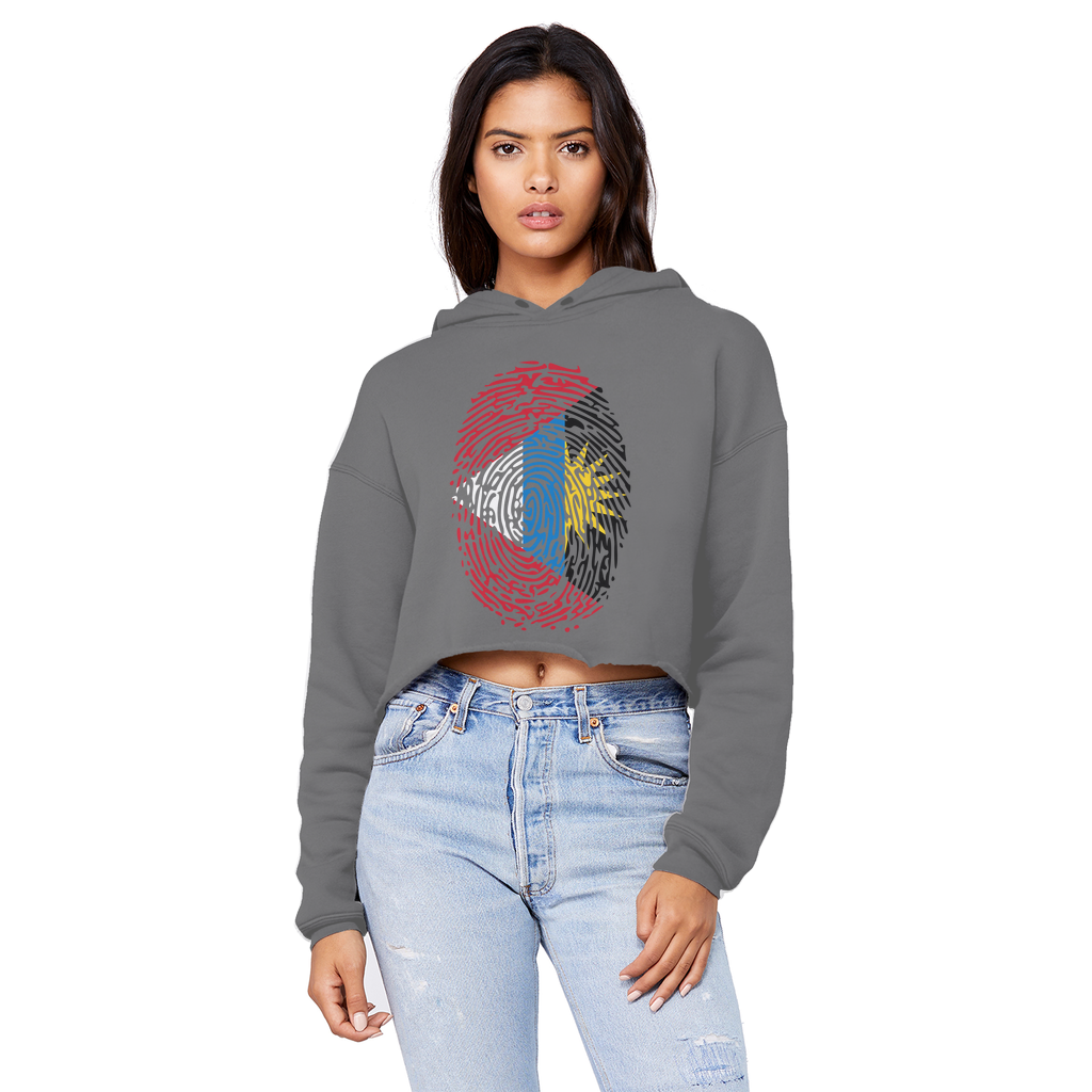 Antigua and Barbuda-Fingerprint Cropped Raw Edge Boyfriend Hoodie