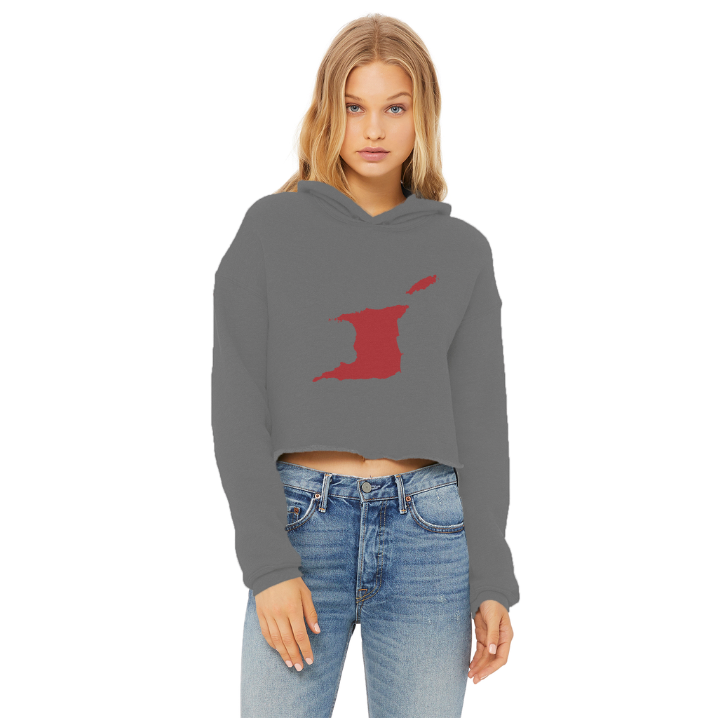 Trini and Tobago Map Ladies Cropped Raw Edge Hoodie