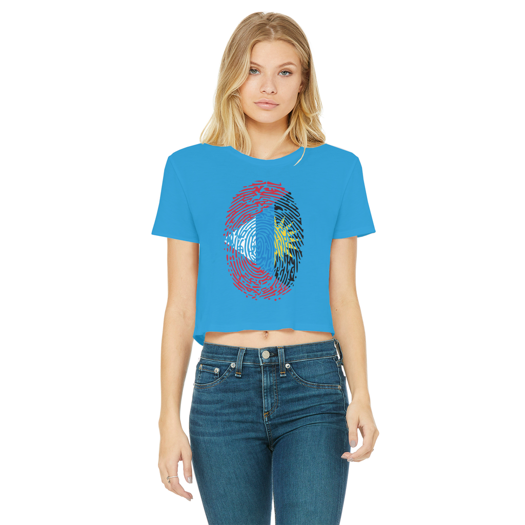 Antigua and Barbuda-Fingerprint Classic Women's Cropped Raw Edge T-Shirt