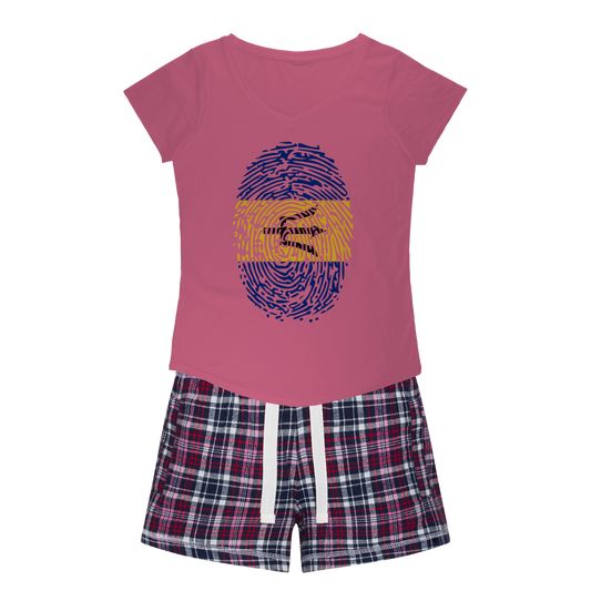 Barbados-Fingerprint Women's Sleepy Tee and Flannel Short