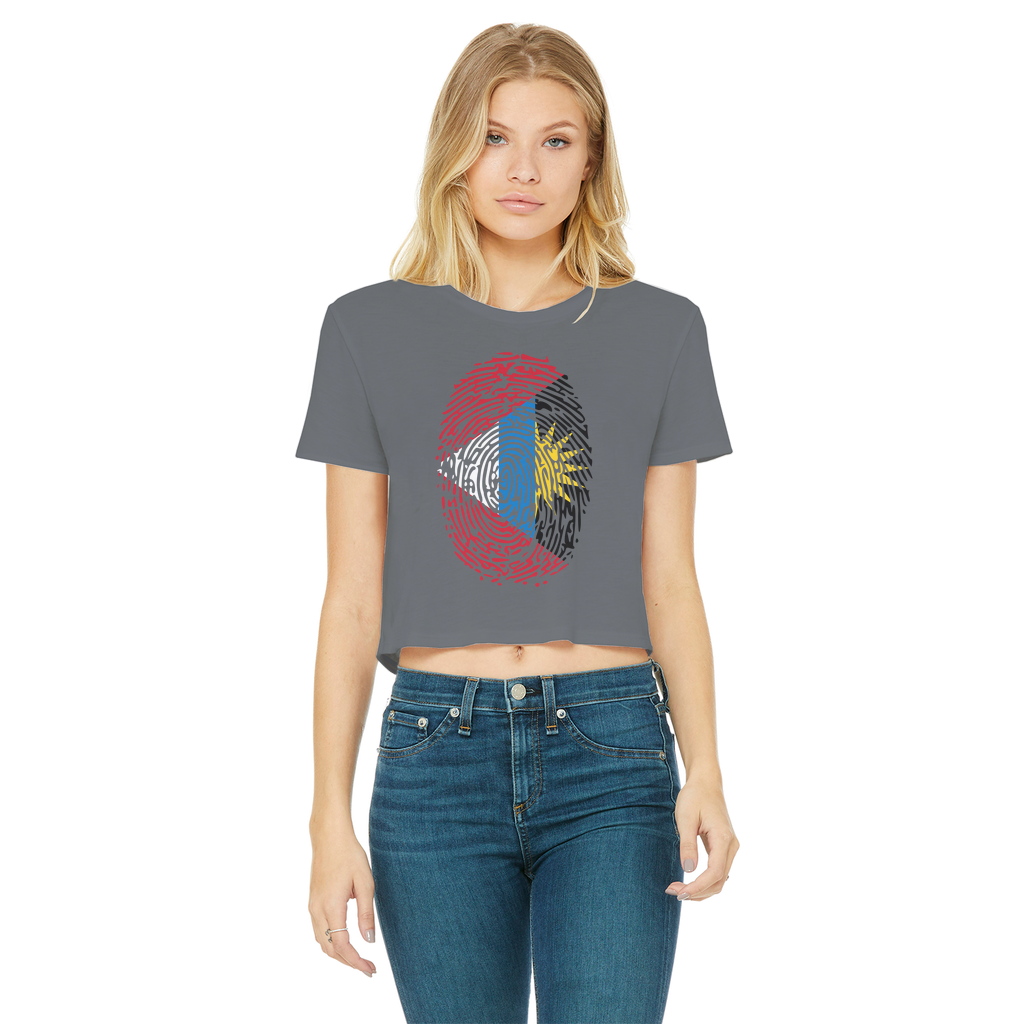 Antigua and Barbuda-Fingerprint Classic Women's Cropped Raw Edge T-Shirt