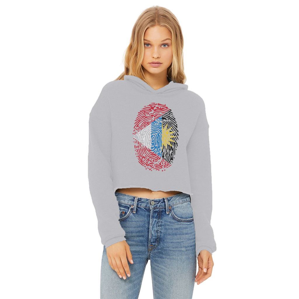 Antigua and Barbuda-Fingerprint Ladies Cropped Raw Edge Hoodie