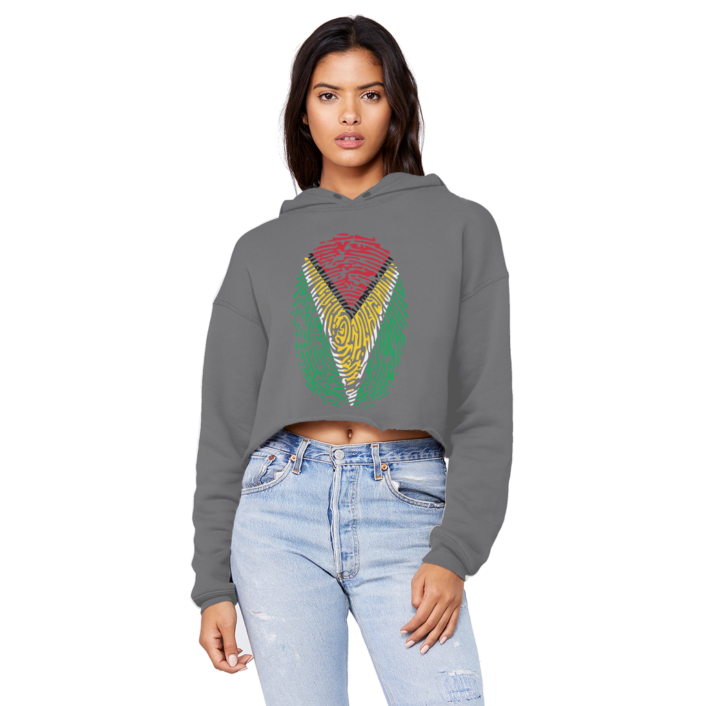 Guyana-Fingerprint Cropped Raw Edge Boyfriend Hoodie