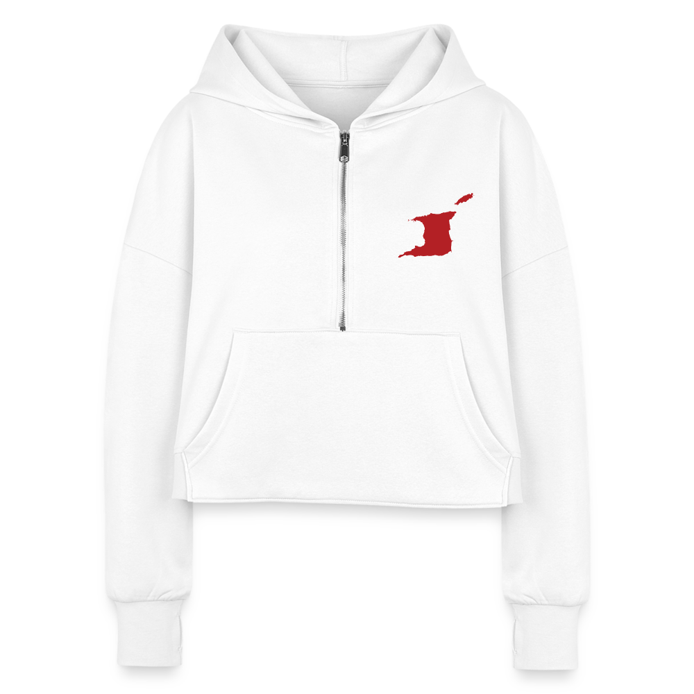 Trini Women's Half Zip Cropped Hoodie - white