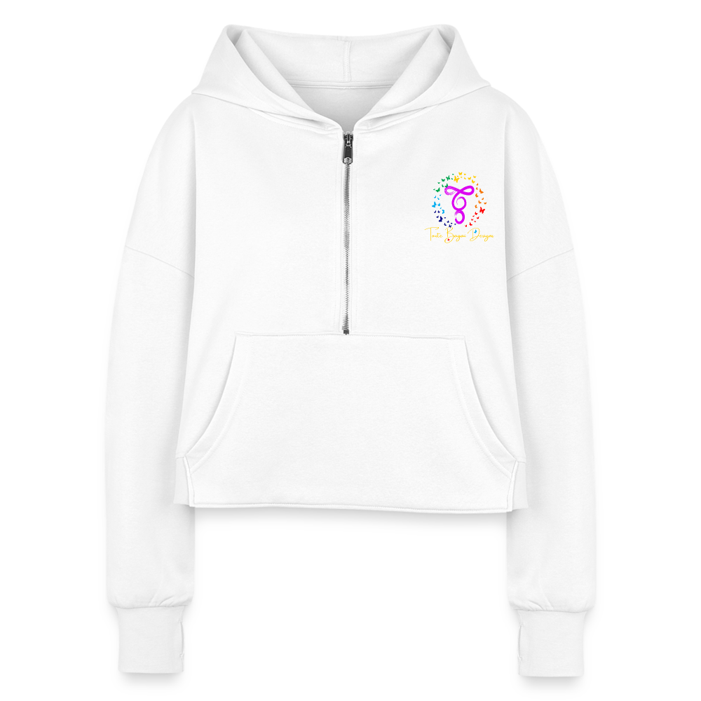 TB Women's Half Zip Cropped Hoodie - white