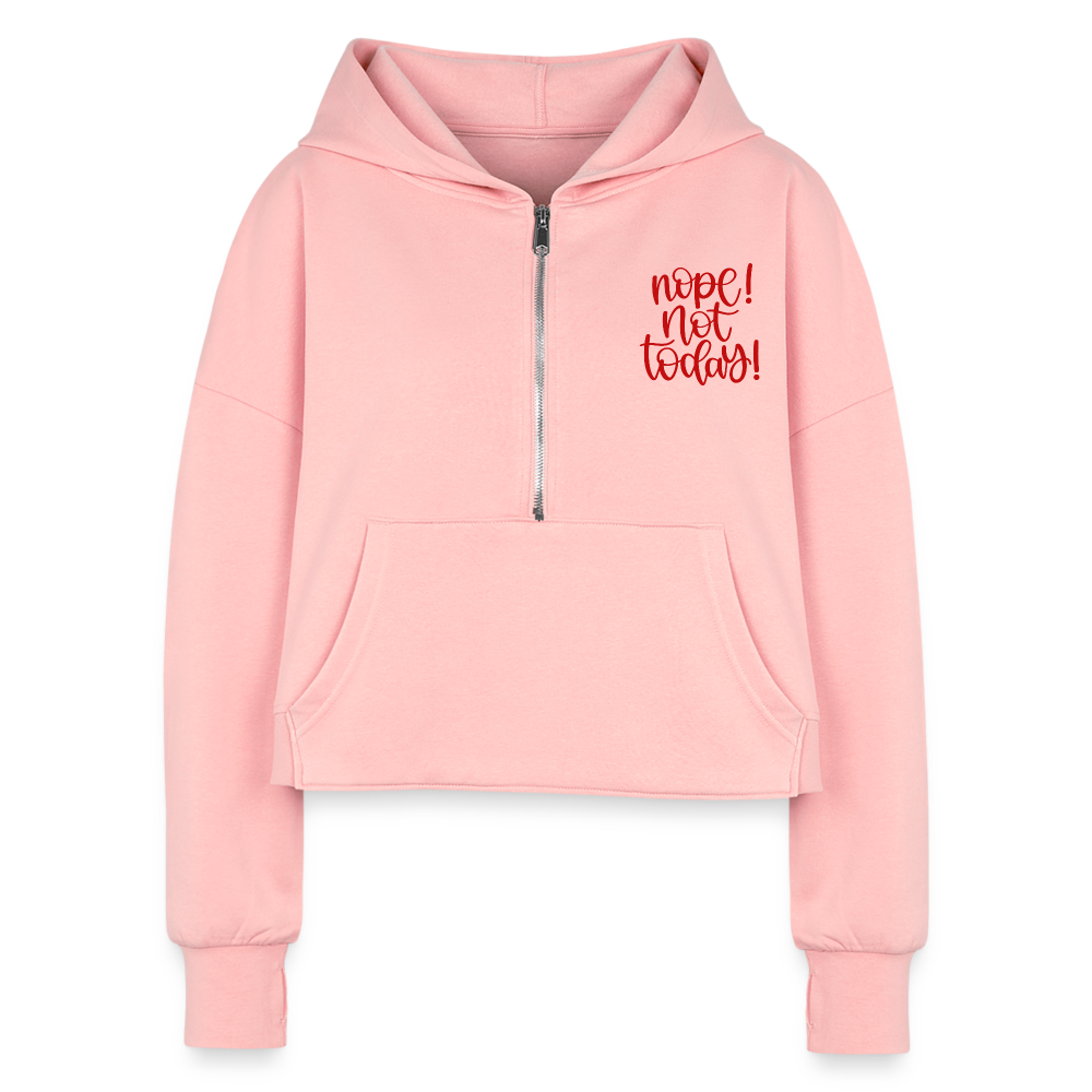 Women's Half Zip Cropped Hoodie - light pink