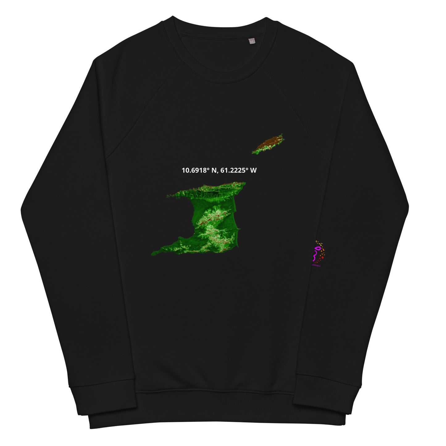 Trini Map Coordinates Unisex organic raglan sweatshirt