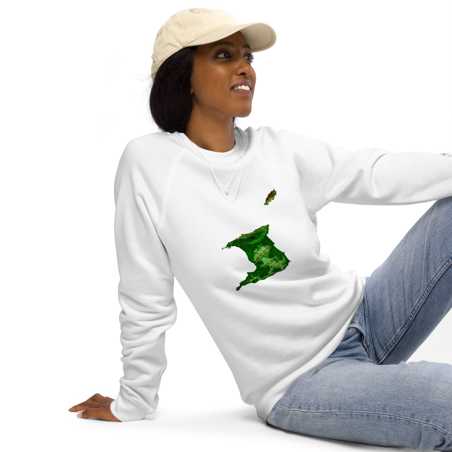 Trini Map Coordinates Unisex organic raglan sweatshirt