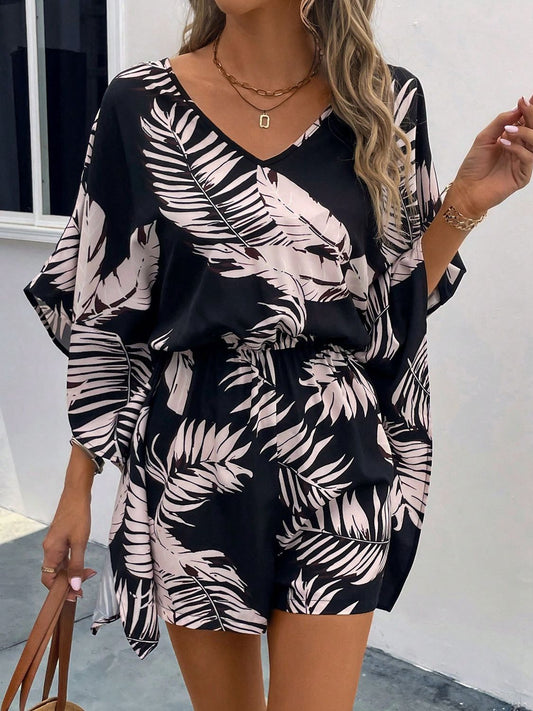 Printed V-Neck Romper